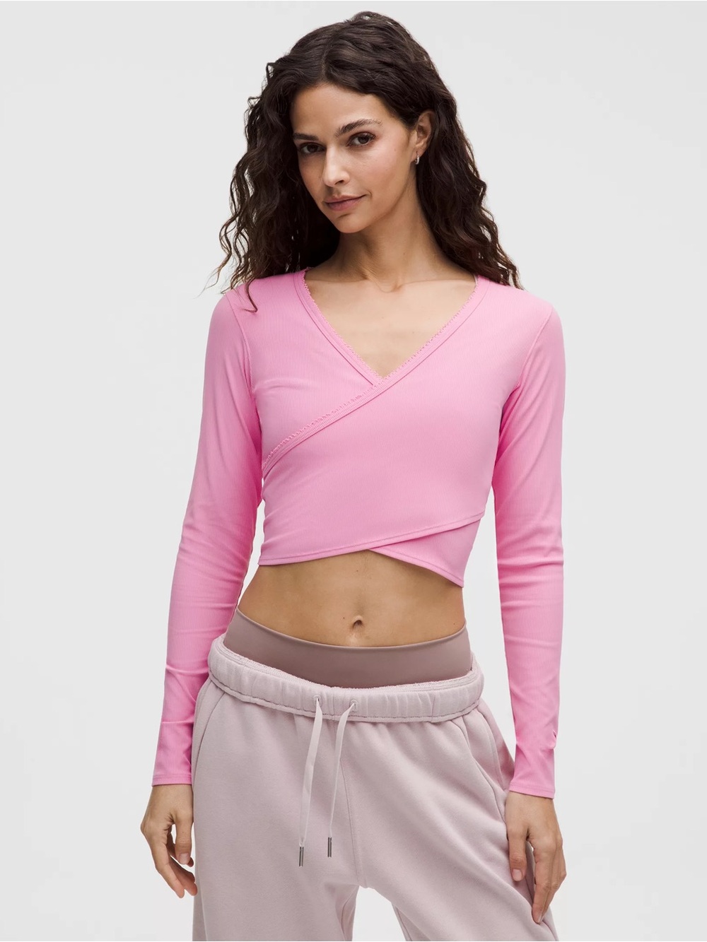 Women's Pink Nulu Ribbed Wrap-Front Long-Sleeve Shirt heart SOLD OUT Candy Cloud
